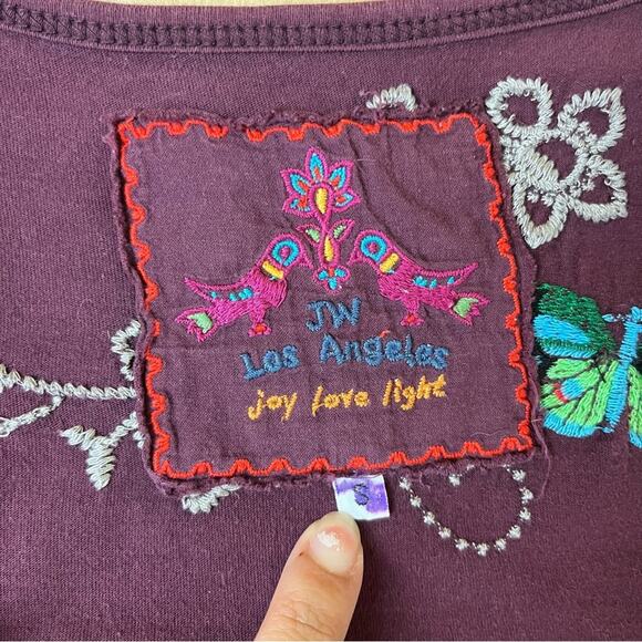 JW Johnny Was Maroon Embroidered V Neck Dress - Picture 7 of 8